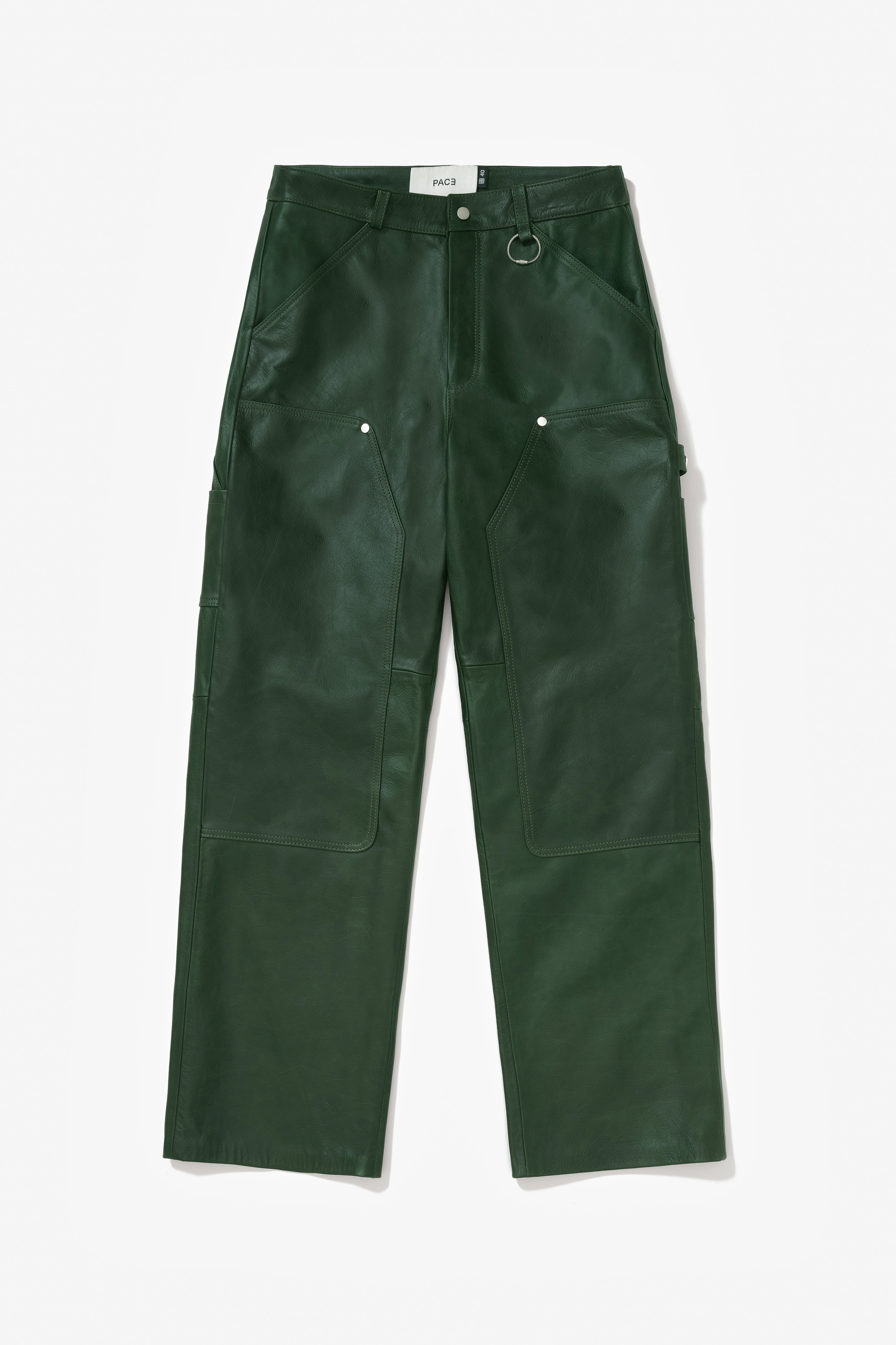 DOUBLE KNEES LEATHER TROUSERS GREEN – PACE ™