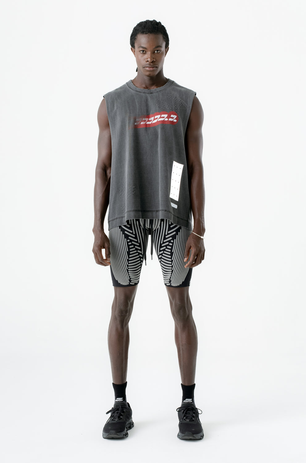 DRUMMER TANK TOP RED LOGO STONE WASHED BLACK
