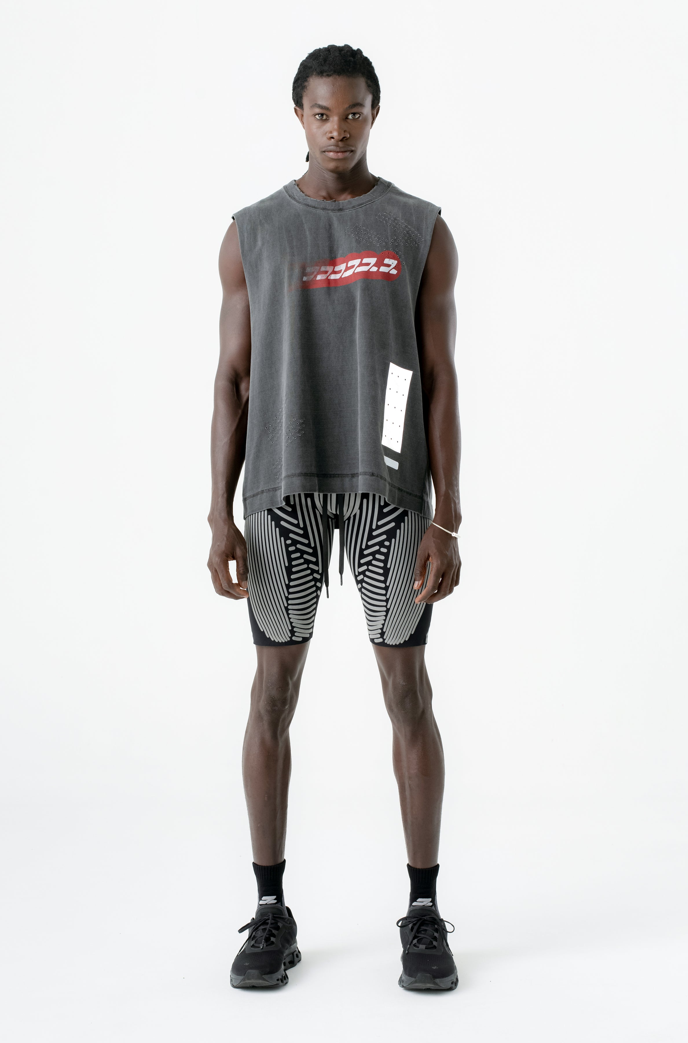 DRUMMER TANK TOP RED LOGO STONE WASHED BLACK