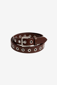 EYELETS WIDE LEATHER BELT BROWN