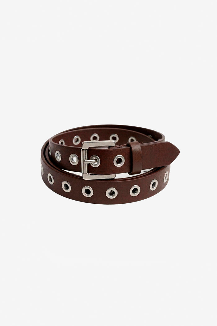 EYELETS WIDE LEATHER BELT BROWN