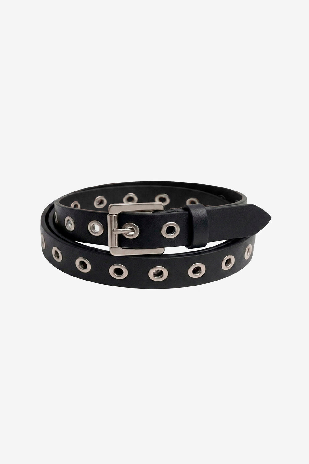 EYELETS SLIM LEATHER BELT BLACK