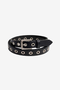 EYELETS SLIM LEATHER BELT BLACK