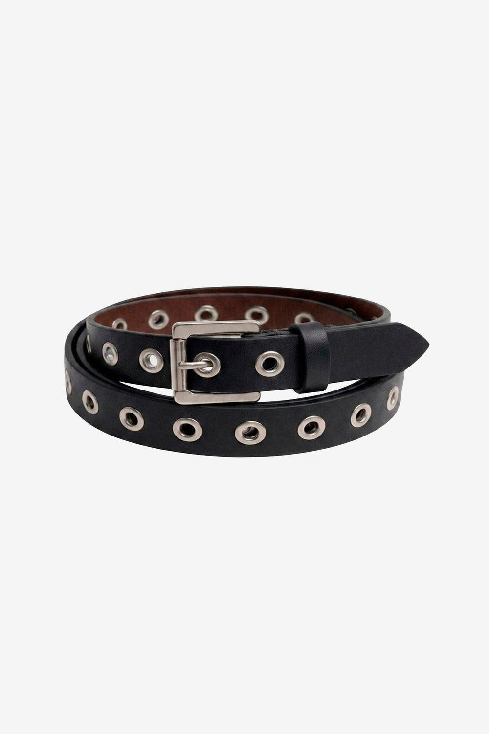 EYELETS SLIM LEATHER BELT BLACK