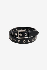 EYELETS WIDE LEATHER BELT BLACK