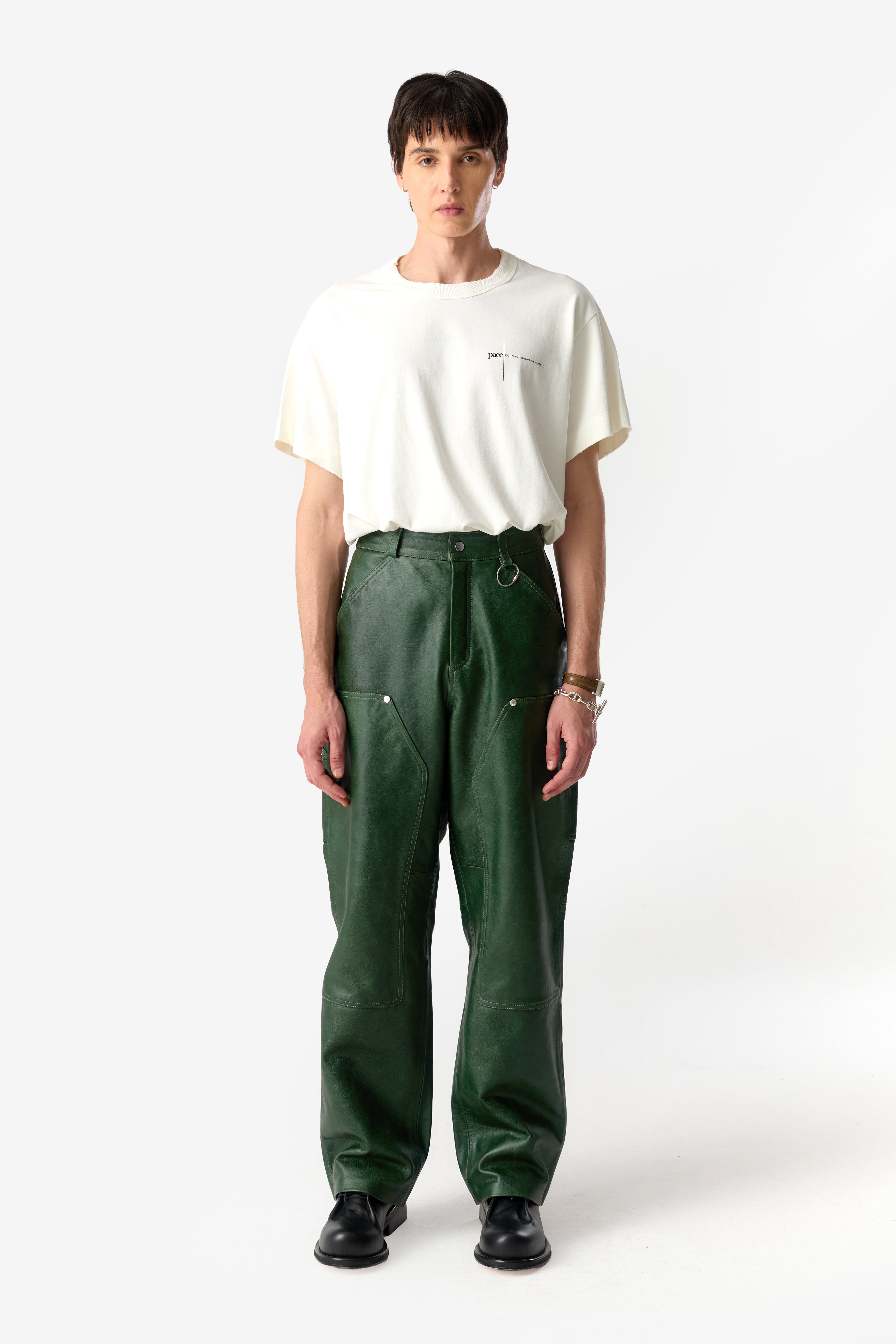 DOUBLE KNEES LEATHER TROUSERS GREEN – PACE ™