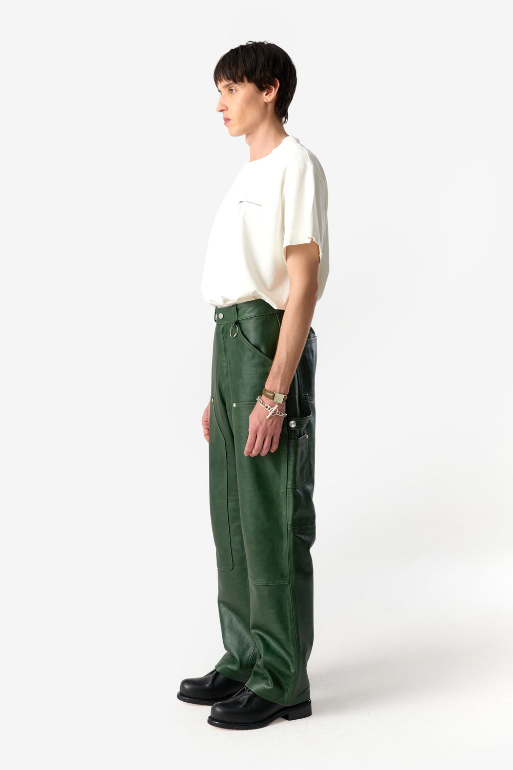 PRÉ VENDA - DOUBLE KNEES LEATHER TROUSERS GREEN