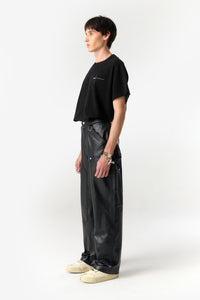 PRÉ VENDA - DOUBLE KNEES LEATHER TROUSERS BLACK