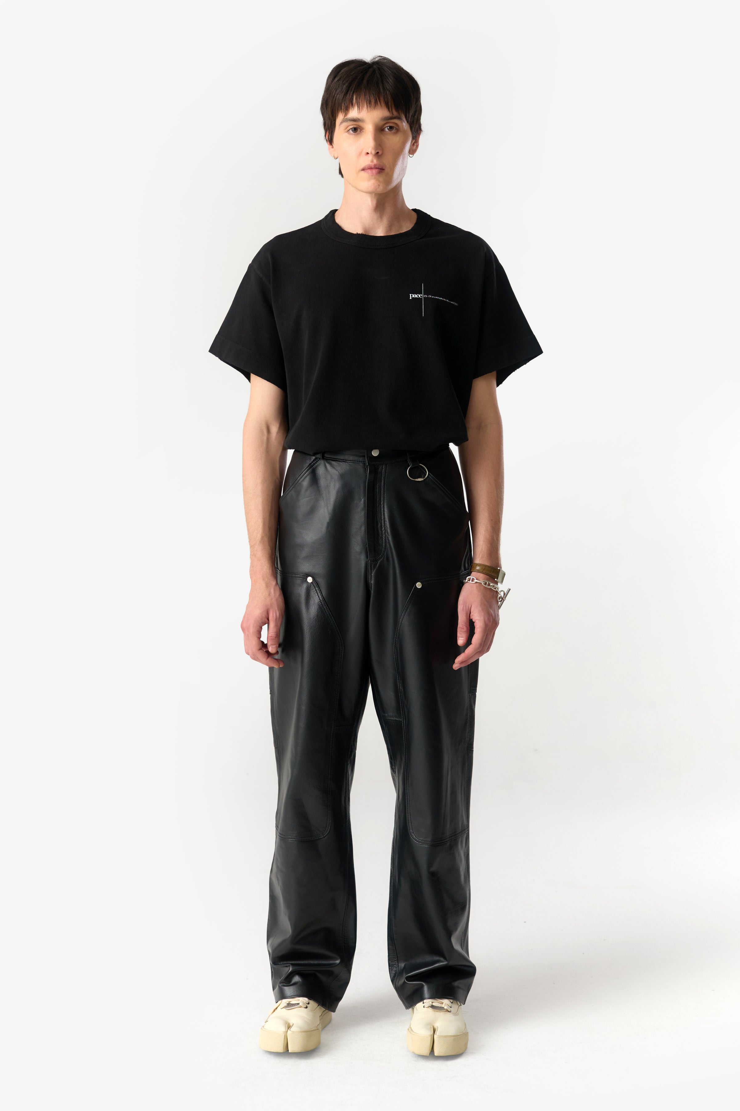 PRÉ VENDA - DOUBLE KNEES LEATHER TROUSERS BLACK