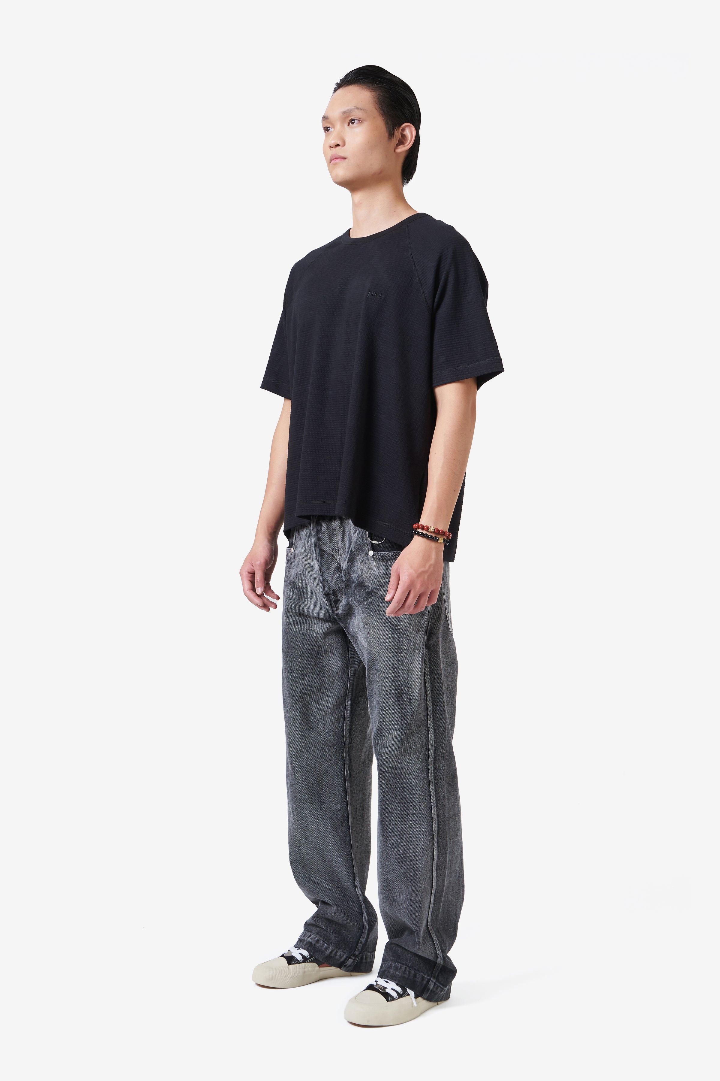 T-SHIRT WAFFLE KNIT BLACK