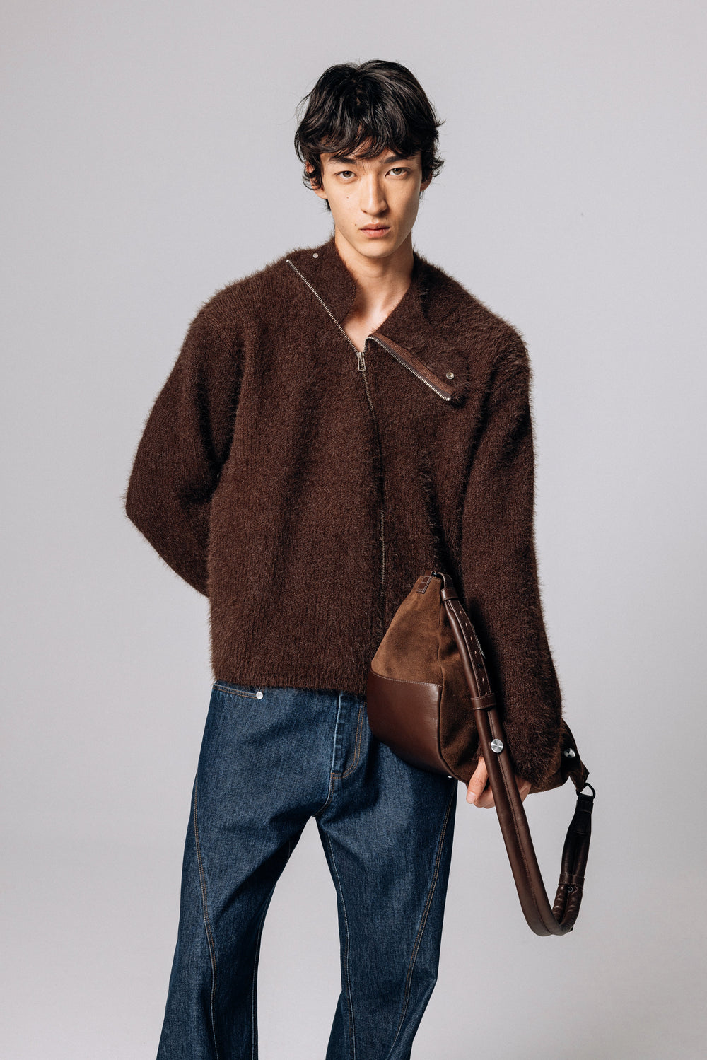 TIRAMISU ZIP UP KNIT BROWN