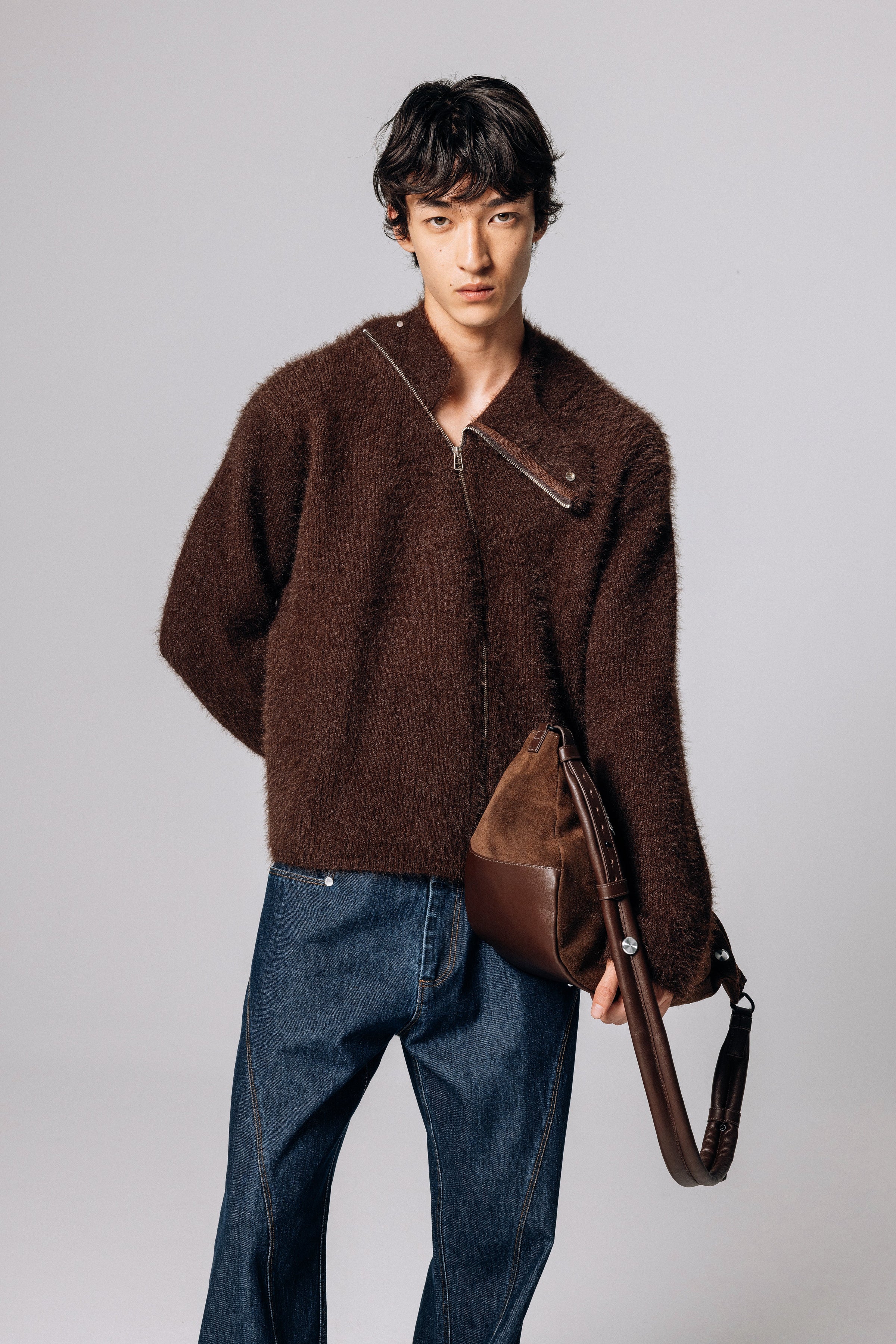 TIRAMISU ZIP UP KNIT BROWN