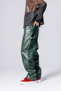 PRÉ VENDA - DOUBLE KNEES LEATHER TROUSERS GREEN