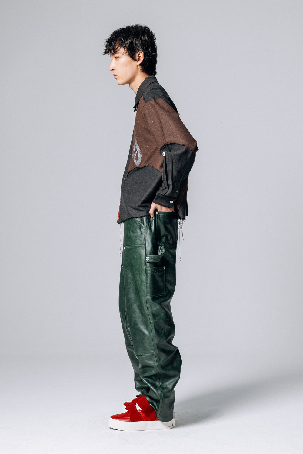 PRÉ VENDA - DOUBLE KNEES LEATHER TROUSERS GREEN