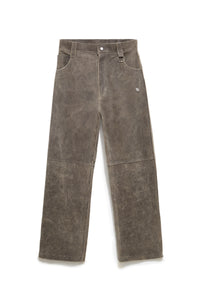TRUCKER TYP0 LEATHER PANTS DISTRESSED BROWN