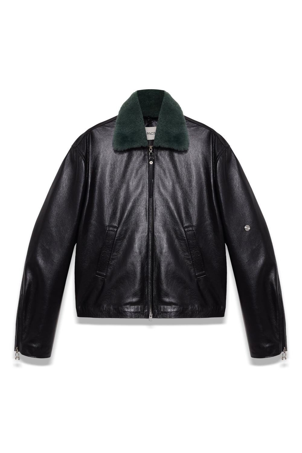 TOBI LEATHER JACKET BLACK / GREEN FUR