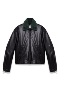 TOBI LEATHER JACKET BLACK / GREEN FUR