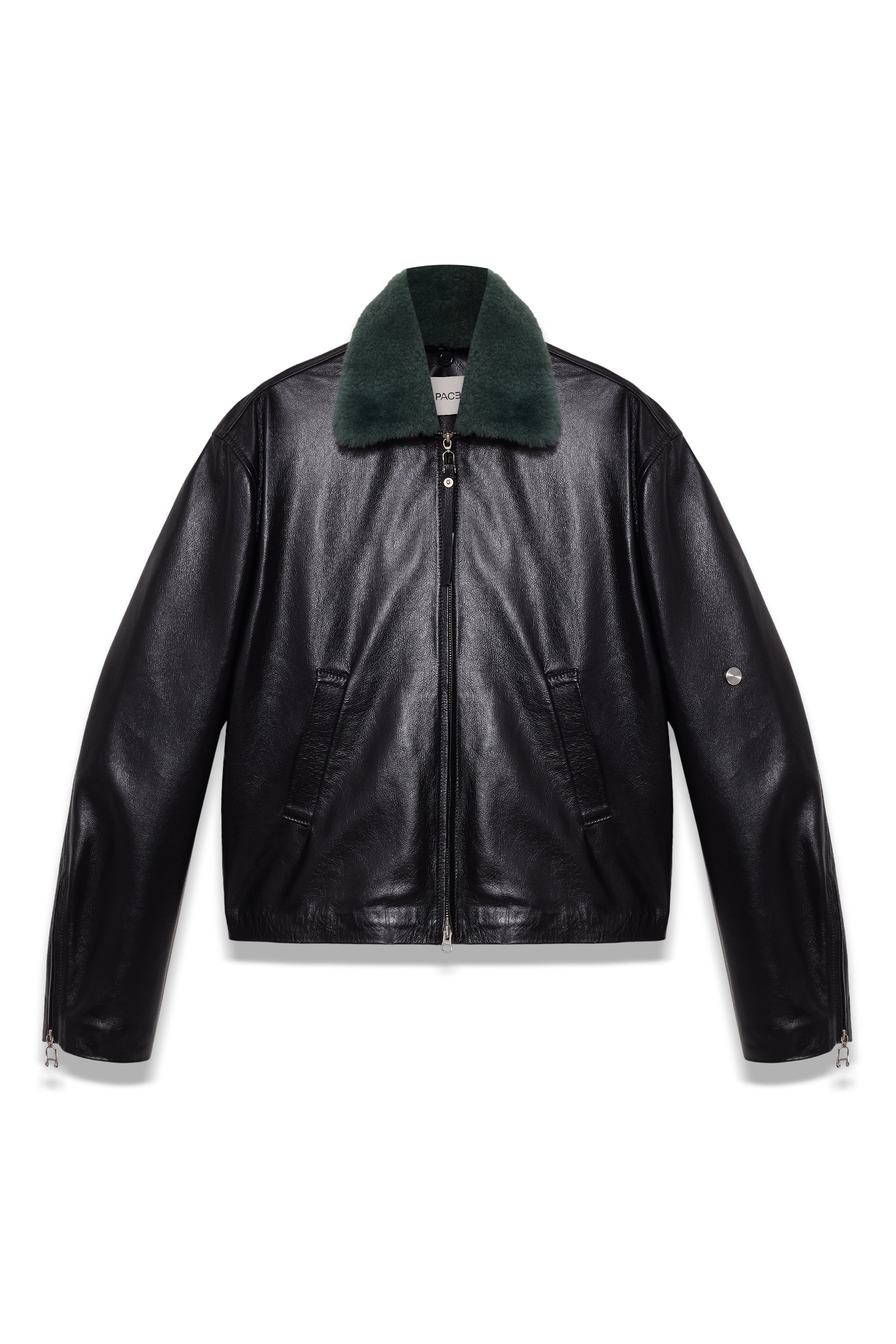 TOBI LEATHER JACKET BLACK / GREEN FUR