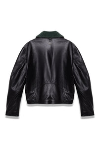 TOBI LEATHER JACKET BLACK / GREEN FUR