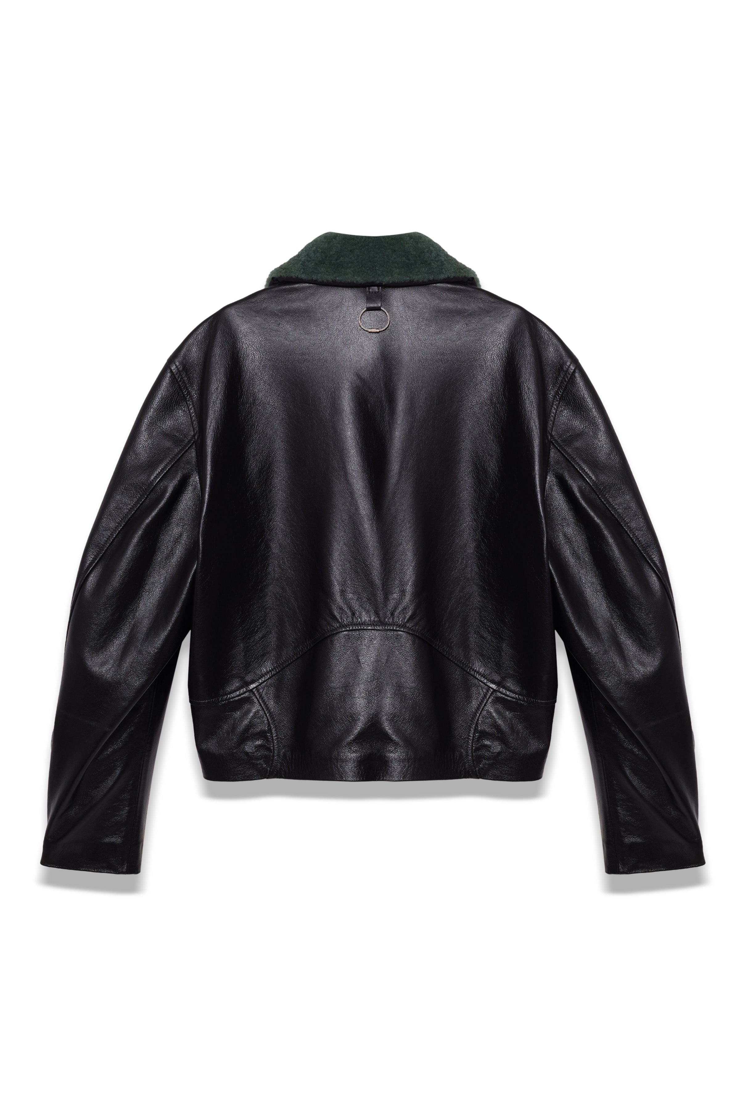 TOBI LEATHER JACKET BLACK / GREEN FUR