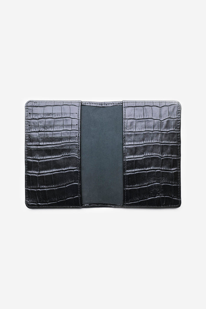 PASSPORT HOLDER CROCO LEATHER BLACK