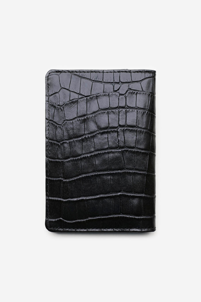 PASSPORT HOLDER CROCO LEATHER BLACK