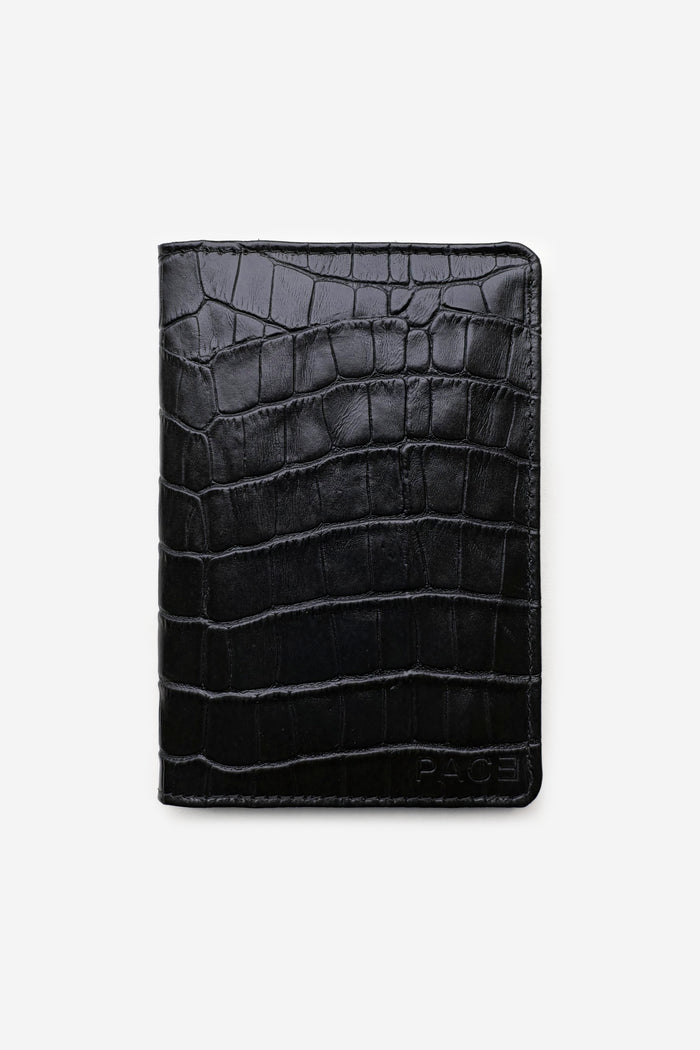 PASSPORT HOLDER CROCO LEATHER BLACK