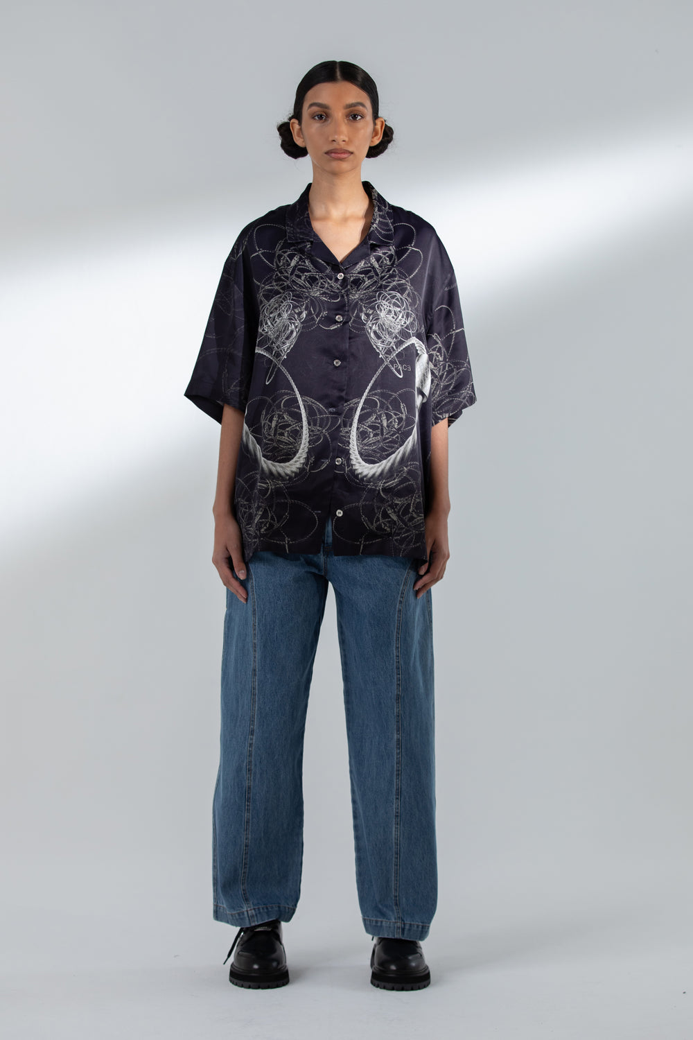 STEEL CABLE CUBAN COLLAR SHIRT BLACK