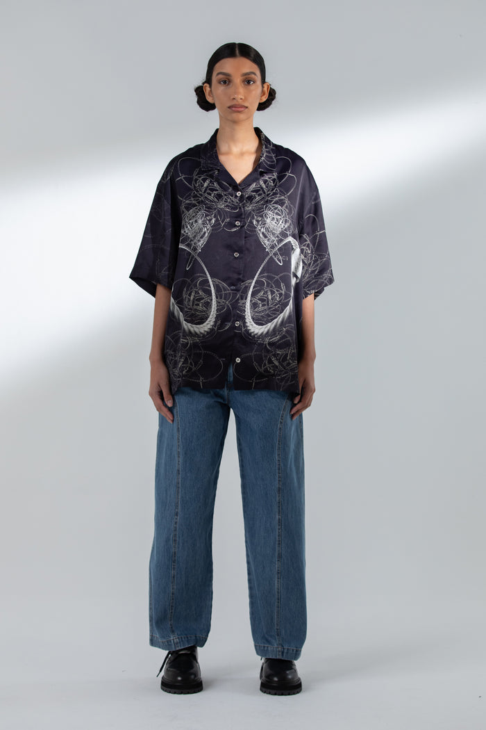 STEEL CABLE CUBAN COLLAR SHIRT BLACK