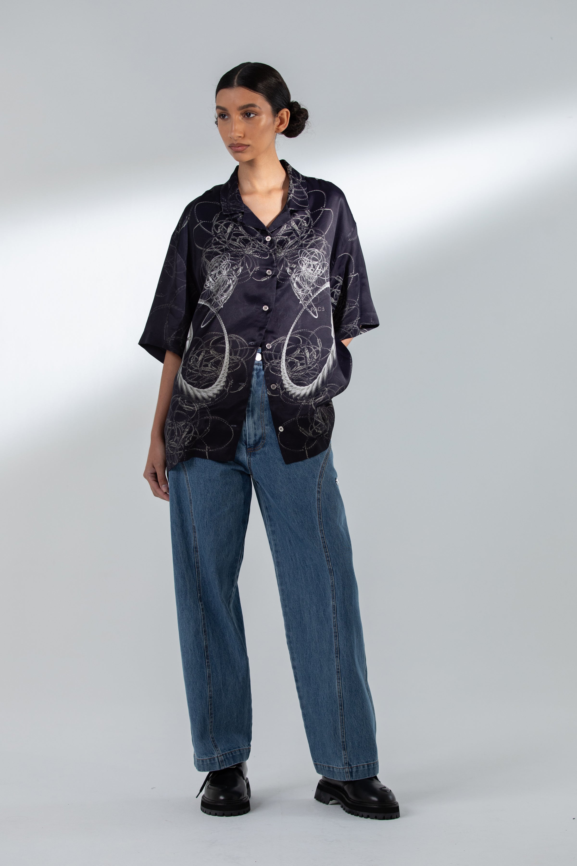 STEEL CABLE CUBAN COLLAR SHIRT BLACK