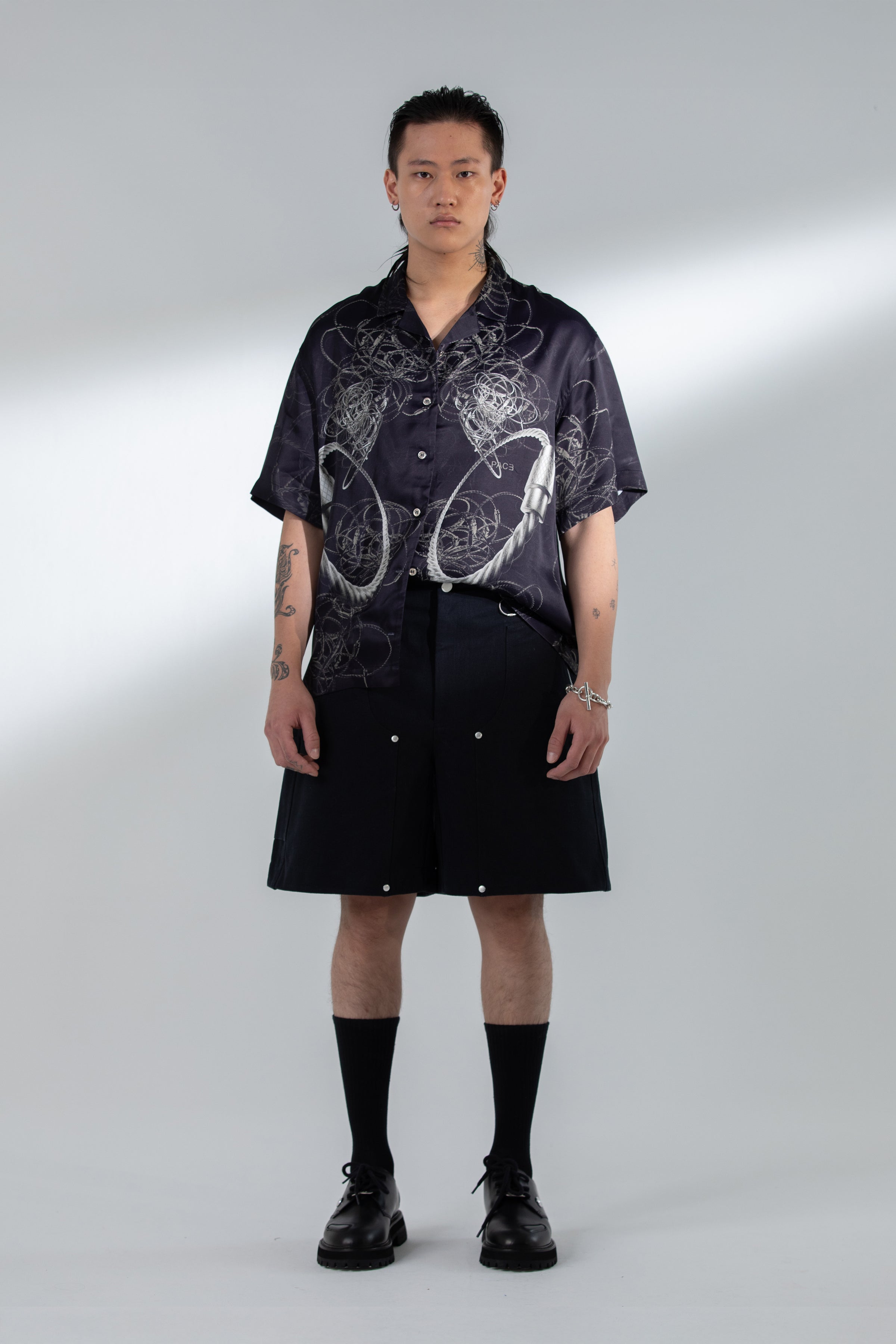 STEEL CABLE CUBAN COLLAR SHIRT BLACK