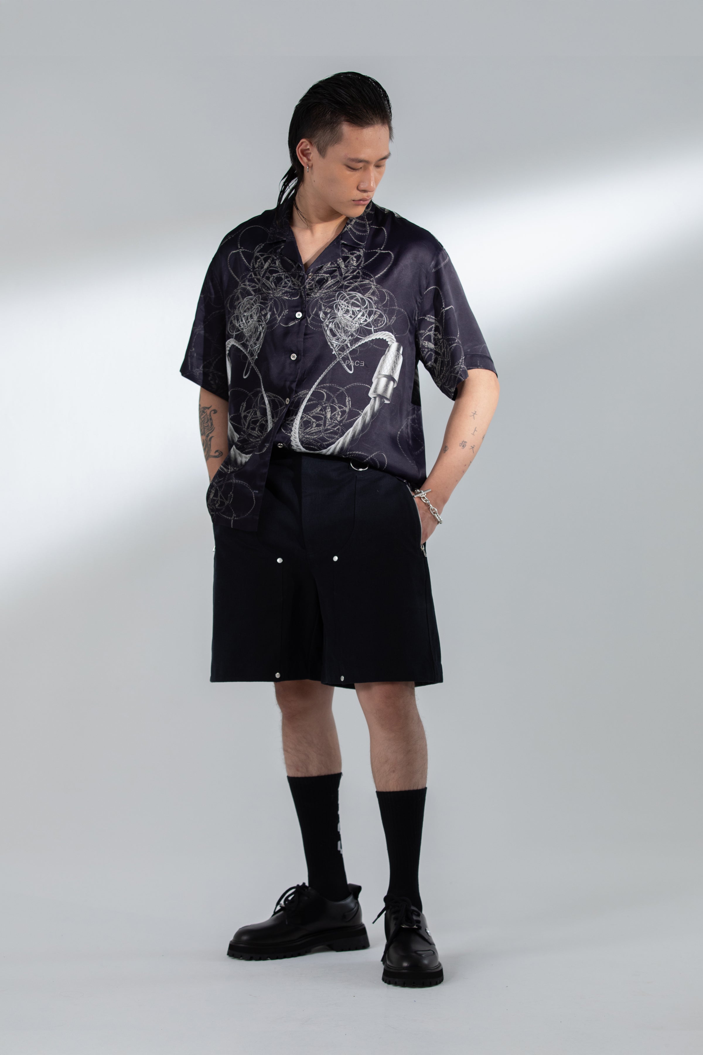 STEEL CABLE CUBAN COLLAR SHIRT BLACK