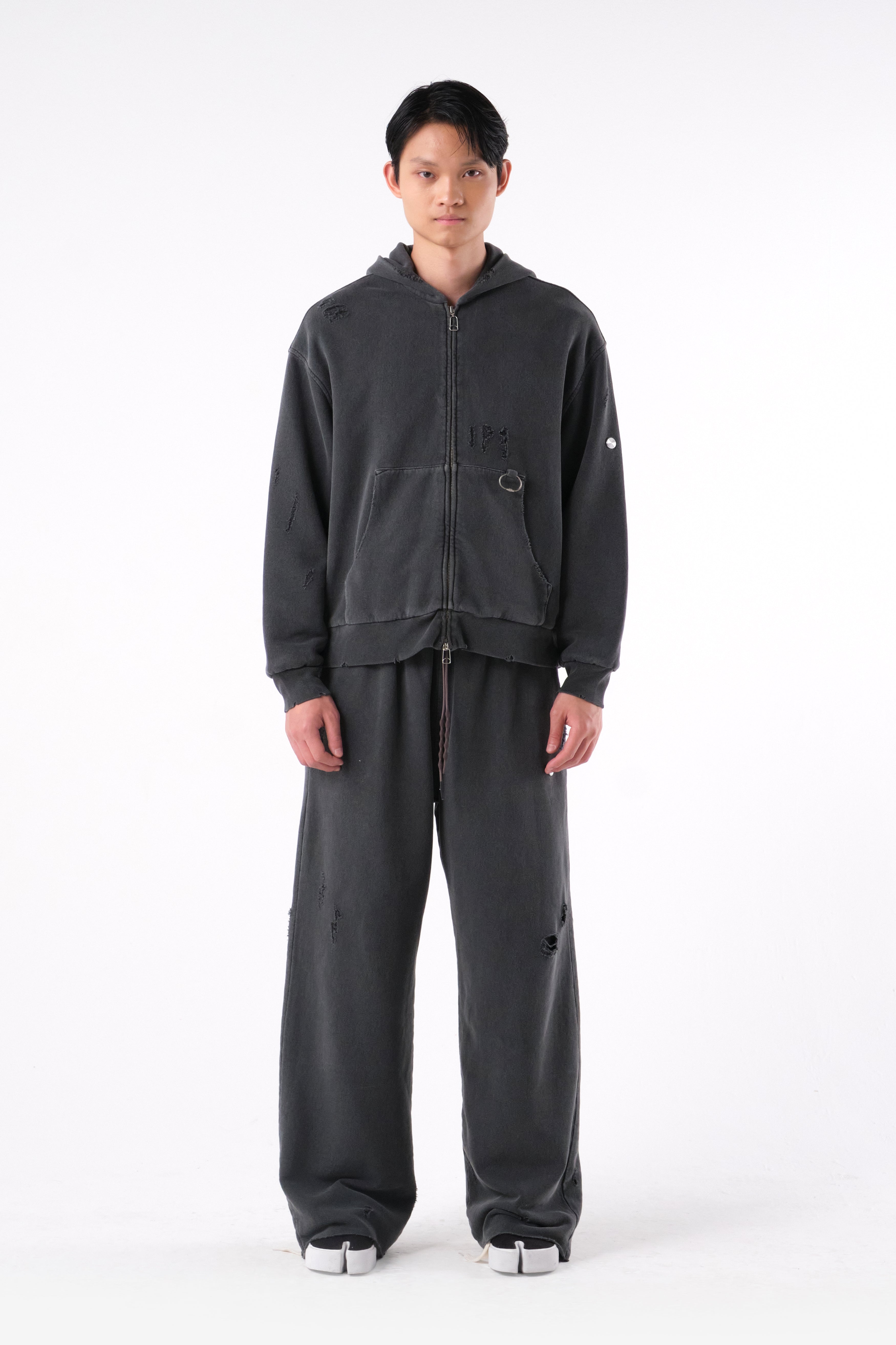 RIPPED ZIP HOODIE STONE GREY – PACE ™