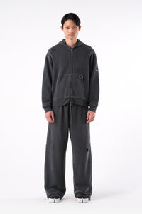 RIPPED ZIP HOODIE STONE GREY