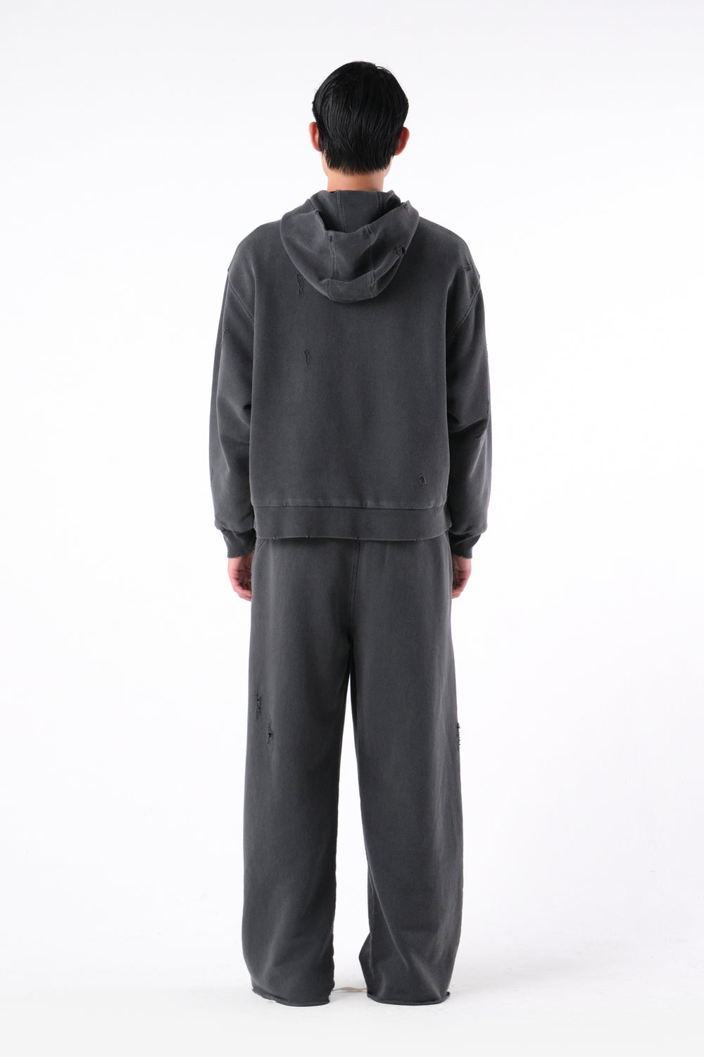 RIPPED ZIP HOODIE STONE GREY