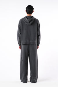 RIPPED ZIP HOODIE STONE GREY