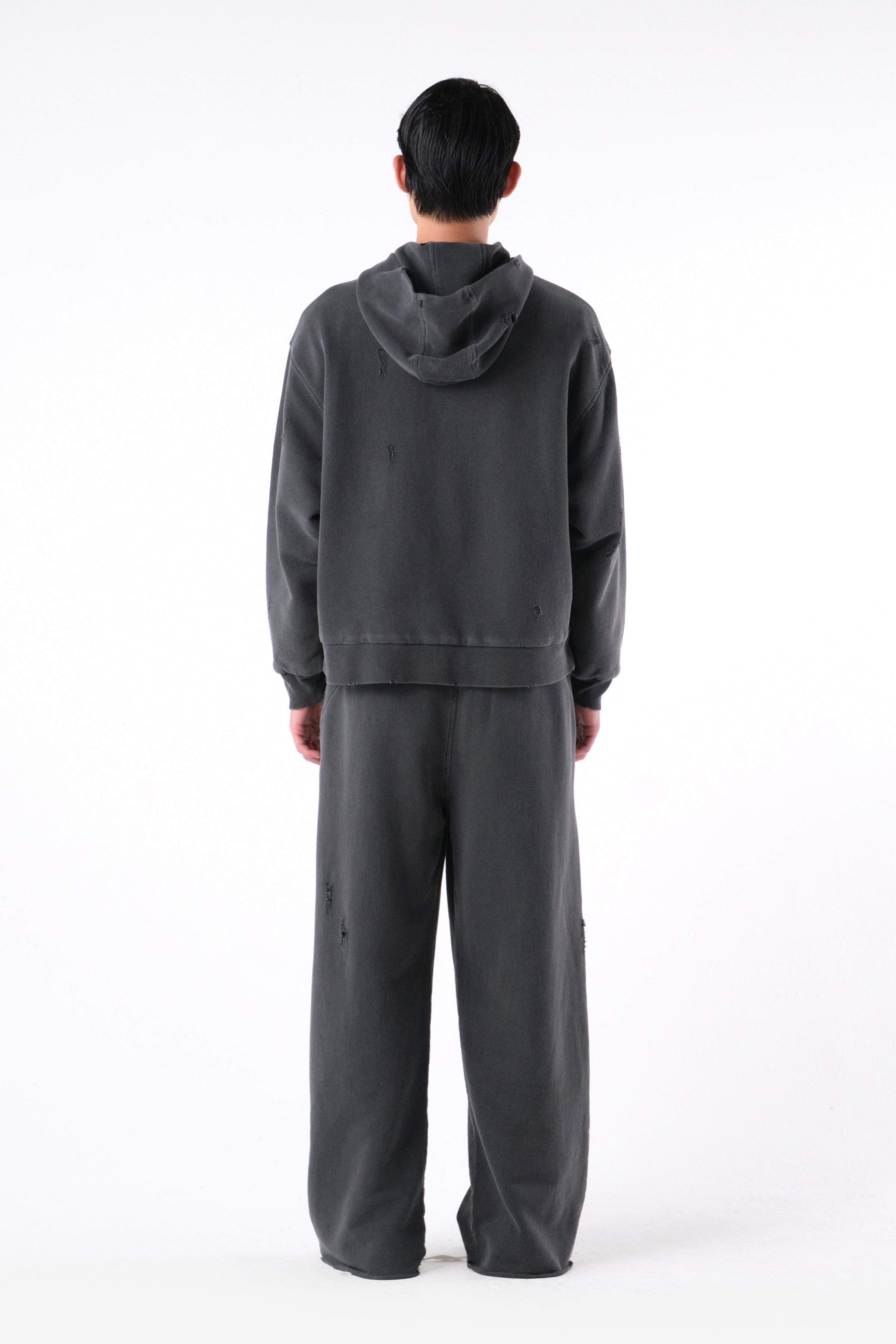 RIPPED ZIP HOODIE STONE GREY