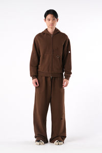 RIPPED ZIP HOODIE STONE BROWN