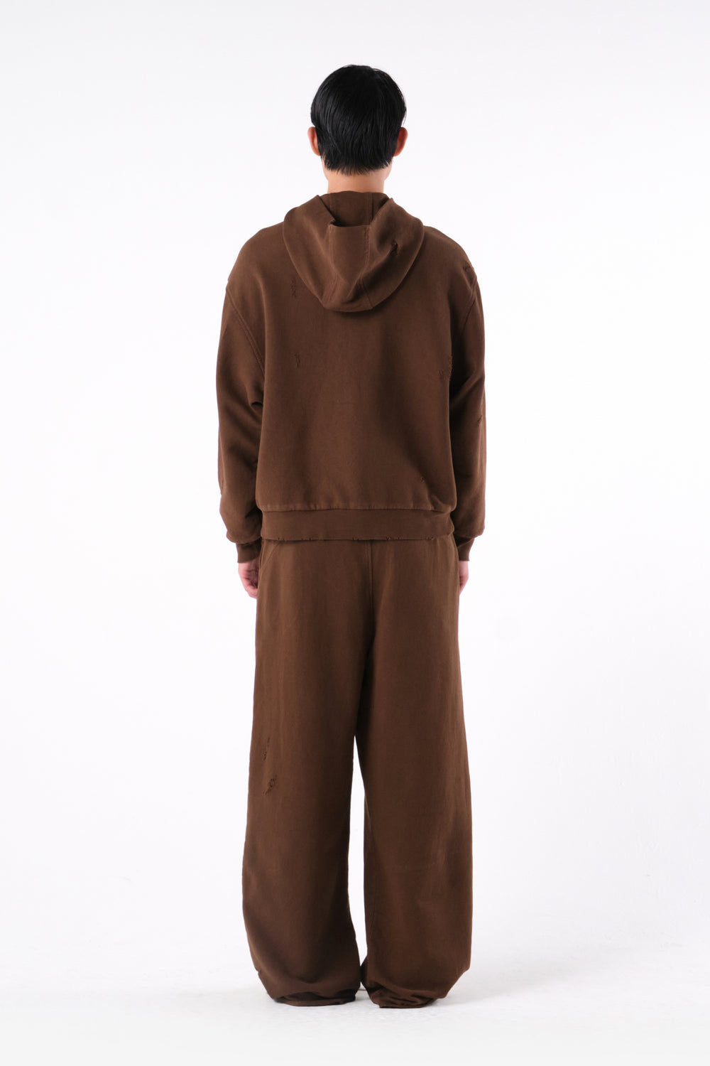 RIPPED ZIP HOODIE STONE BROWN