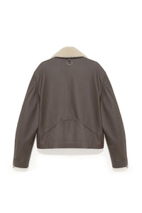 TOBI LEATHER JACKET BROWN / OFF WHITE FUR