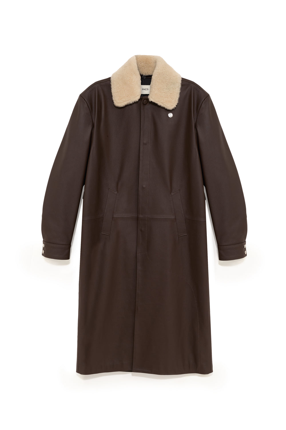 TOBI LEATHER LONG COAT BROWN