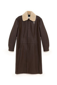 TOBI LEATHER LONG COAT BROWN