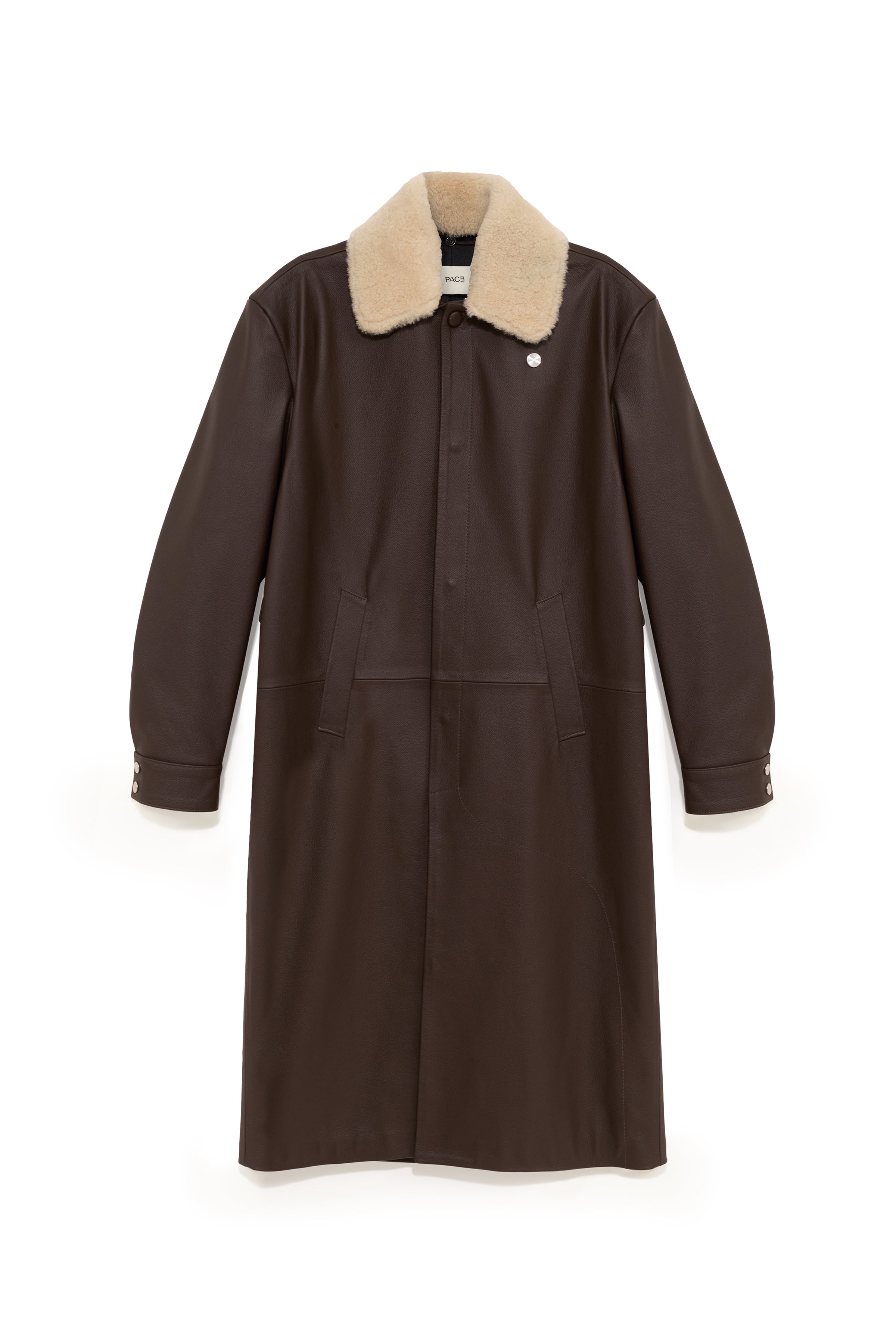 TOBI LEATHER LONG COAT BROWN