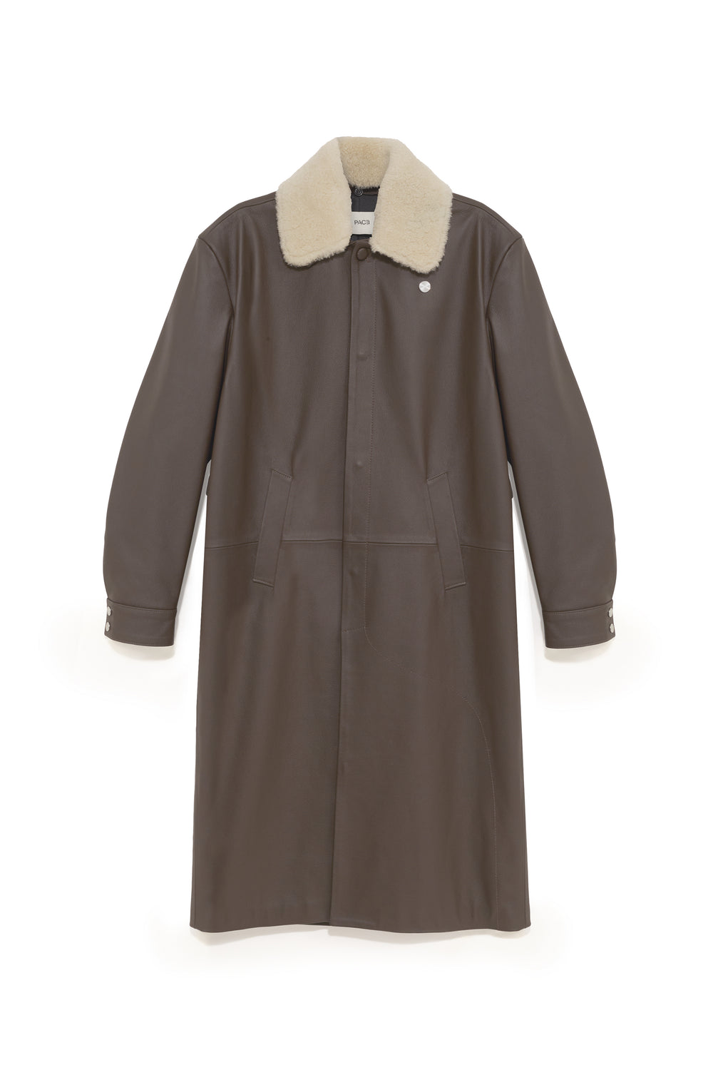 TOBI LEATHER LONG COAT BROWN