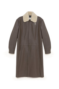 TOBI LEATHER LONG COAT BROWN