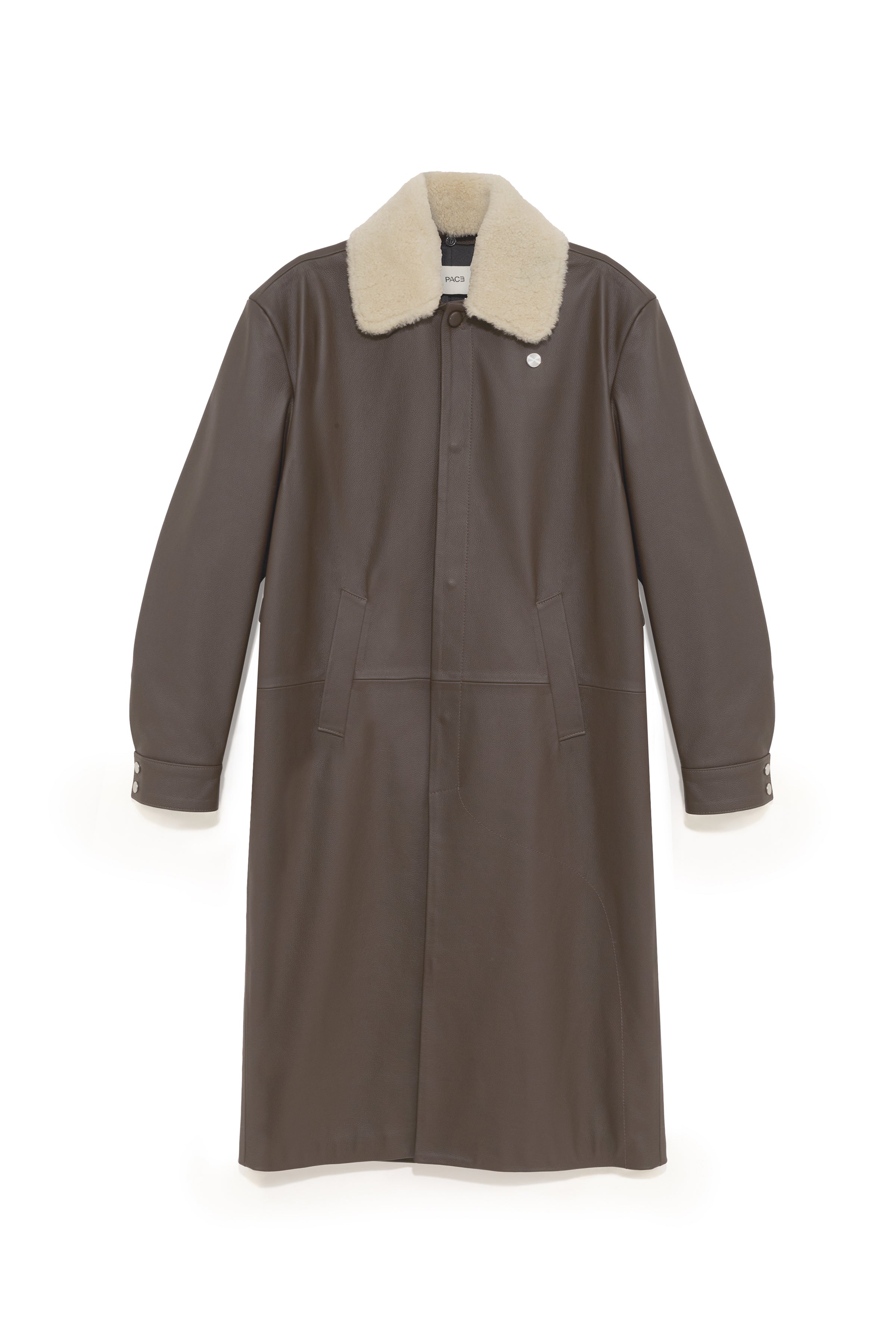TOBI LEATHER LONG COAT BROWN