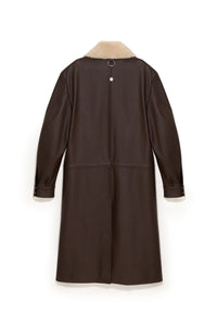 TOBI LEATHER LONG COAT BROWN