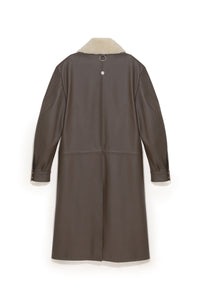 TOBI LEATHER LONG COAT BROWN