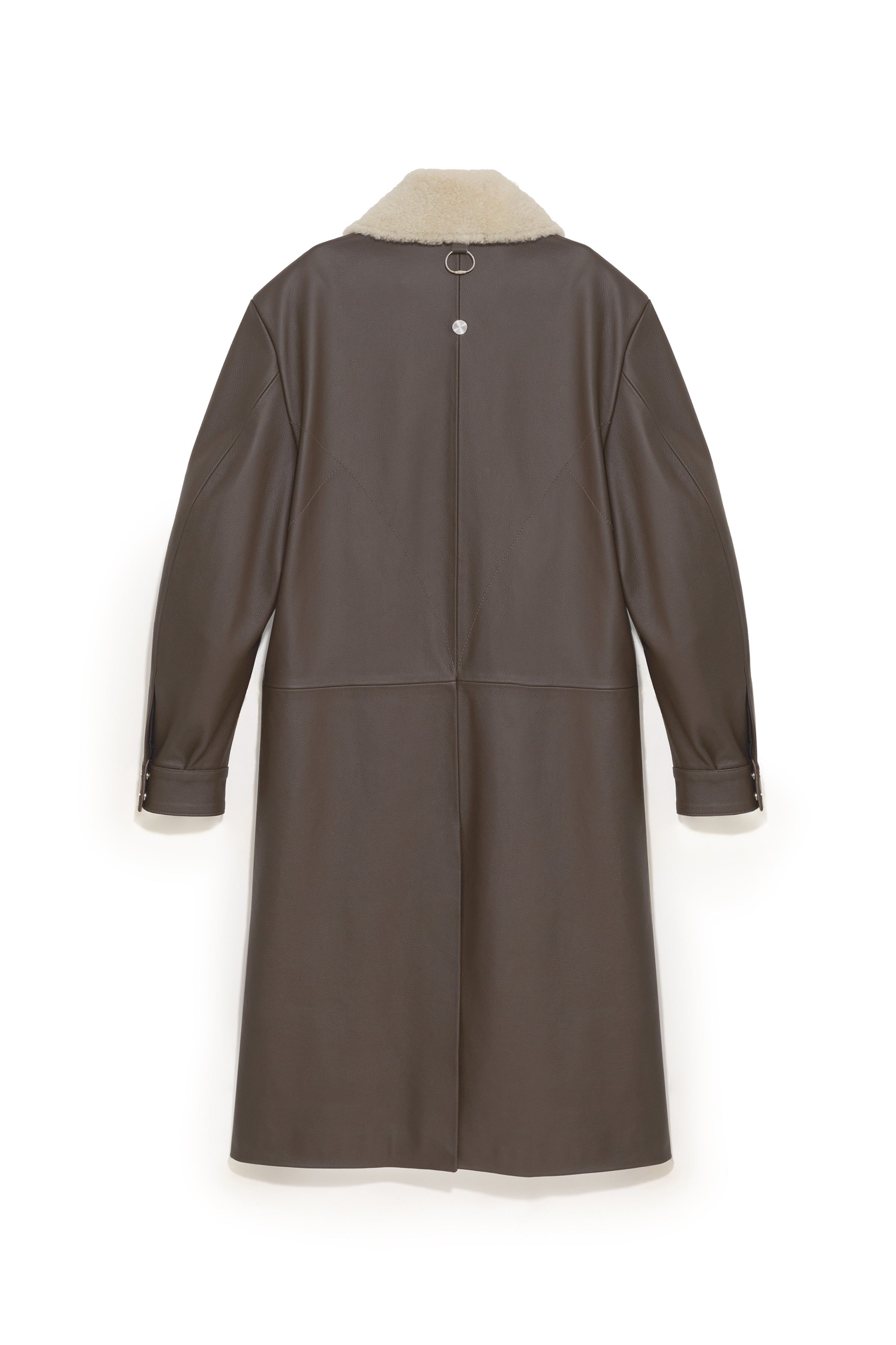TOBI LEATHER LONG COAT BROWN