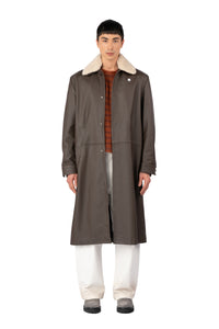 TOBI LEATHER LONG COAT BROWN